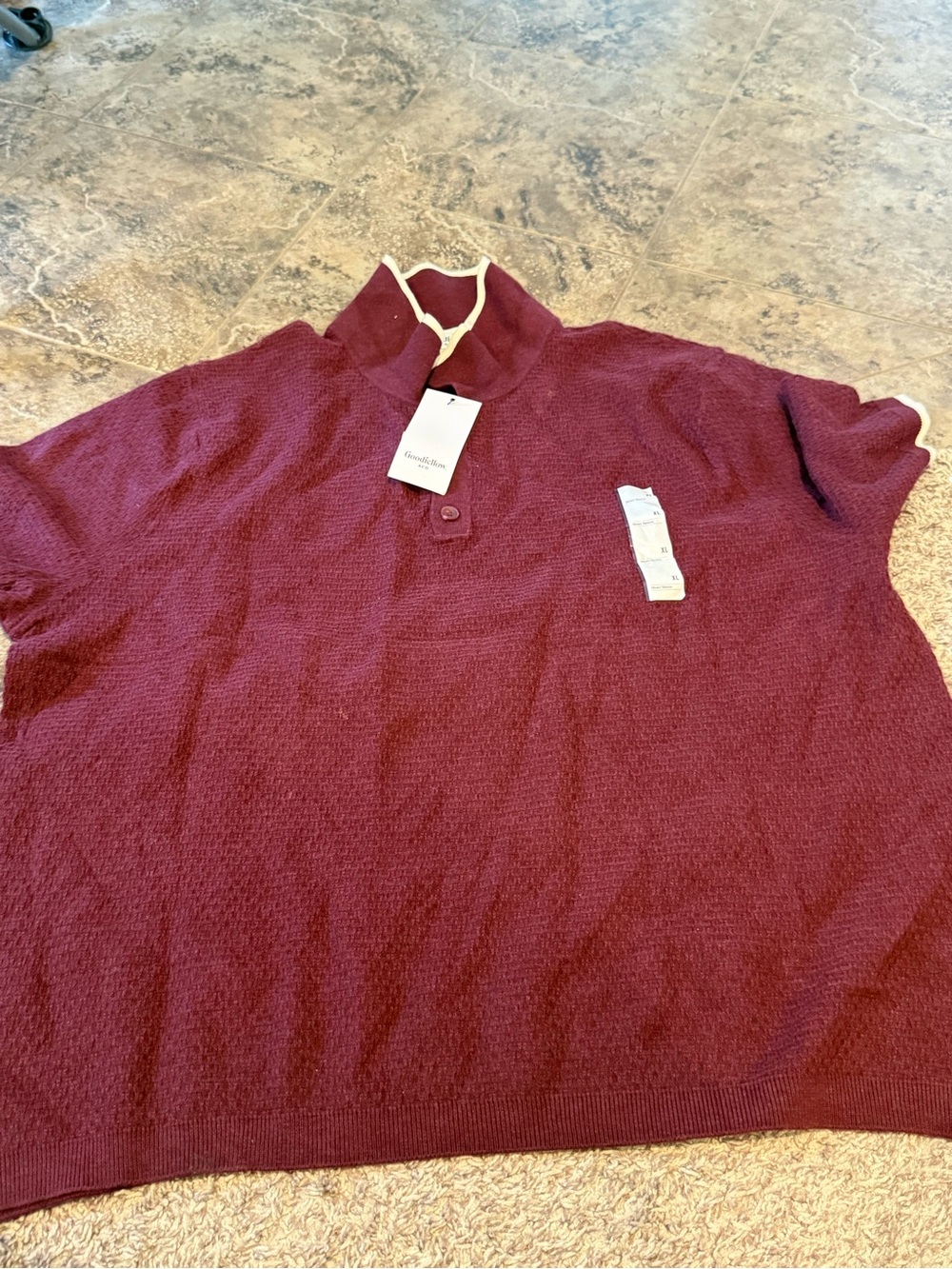🐷Men's Burgundy Short-Sleeve Polo Sweater